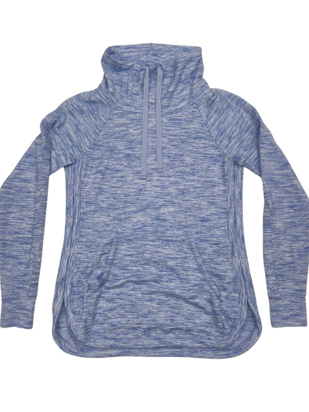 T by Talbots Womens P Cowl Neck Pullover Sweater Drawstring Heathered Blue